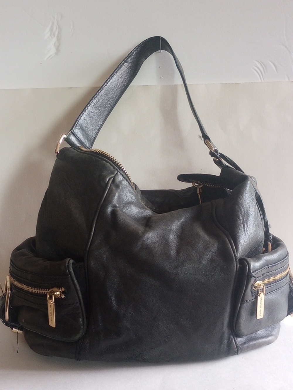 Michael Cors Black Leather Shoulder Bag with Gold Hardware